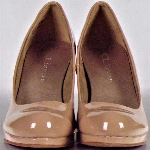 CL BY LAUNDRY size 8.5 nude/taupe faux-patent-leather high-heel pumps all synth. - Picture 7 of 16